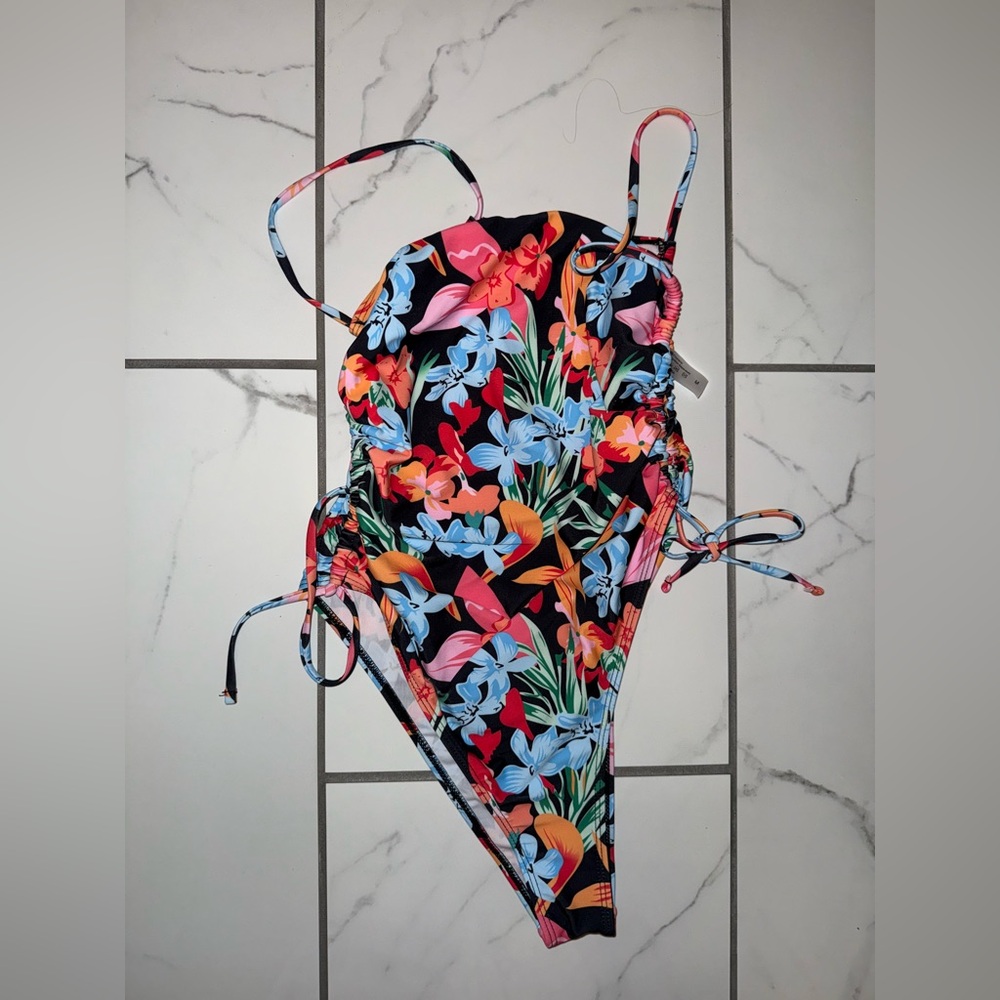 shein black floral one piece swimsuit bathing suit